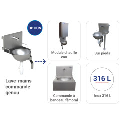 Lave-mains hémisphérique - commande genou - options | Acinox